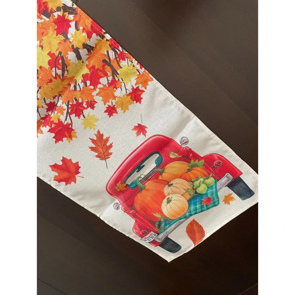 1pc Autumn Truck Full Of Pumpkins Fall Table Runner 72 Inches Long Burlap